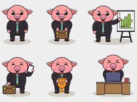 illustration vectorielle d'homme d'affaires de cochon mignon vecteur