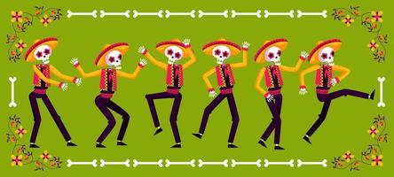 personnages de squelettes dansants avec des chapeaux mexicains vecteur