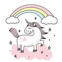 licorne rose doodle arc-en-ciel vecteur