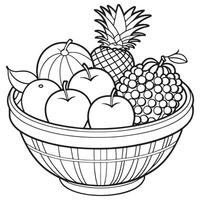 des fruits sur une panier coloration page, des fruits contour dessin coloration livre pages pour les enfants vecteur