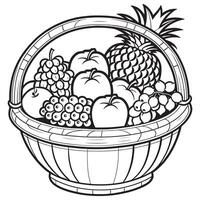 des fruits sur une panier coloration page, des fruits contour dessin coloration livre pages pour les enfants vecteur