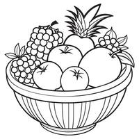 des fruits sur une panier coloration page, des fruits contour dessin coloration livre pages pour les enfants vecteur