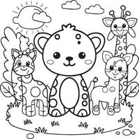 mignonne bébé animaux coloration pages. mignonne bébé animaux contour vecteur