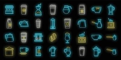 café, icônes, ensemble, vecteur, néon vecteur
