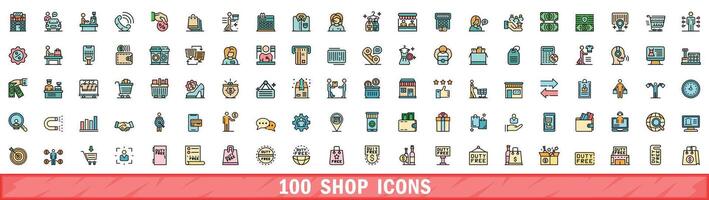 100 magasin Icônes ensemble, Couleur ligne style vecteur