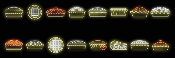 icônes de tarte aux pommes définies vecteur néon