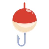 rouge blanc bobber icône dessin animé vecteur. pêche crochet équipement vecteur