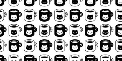 chat sans couture modèle chaton vecteur tasse café thé Lait verre calicot animal animal de compagnie écharpe isolé répéter Contexte dessin animé tuile fond d'écran griffonnage illustration conception