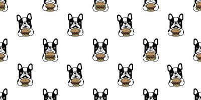 chien sans couture modèle français bouledogue vecteur Hamburger nourriture chiot animal de compagnie répéter fond d'écran tuile Contexte écharpe isolé dessin animé griffonnage illustration conception