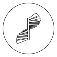 spirale escalier circulaire escaliers icône dans cercle rond noir Couleur vecteur illustration image contour contour ligne mince style