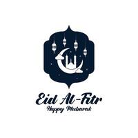 eid Al fitr mubarak logo conception avec le concept de lanternes et mosquées. logo pour salutations, amitié, les musulmans et fête vecteur