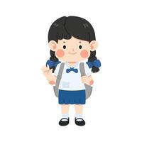 enfant fille étudiant portant uniforme dire Bonjour vecteur