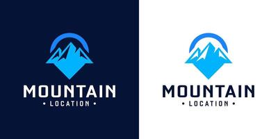 Montagne vue silhouette et emplacement épingle logo conception vecteur