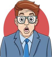 dessin animé surpris Jeune homme d'affaire dans costume et des lunettes vecteur