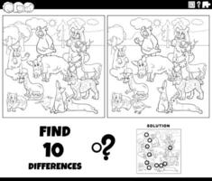 différences activité avec dessin animé sauvage animaux groupe coloration page vecteur