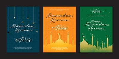 affiche ensemble salutations de Ramadan Karim, Ramadan Moubarak, accueillant jeûne mois pour islamique ou musulman, avec vecteur arrière-plan, bannière social médias Publier