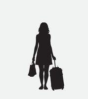 ai généré silhouette de femme en portant valise vecteur