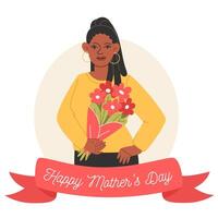 de la mère journée carte, mère avec une bouquet de fleurs vecteur