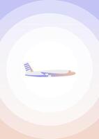avion mouches dans Matin temps pente illustration. un avion sur violet Contexte de le ciel avec réglage Soleil. vecteur