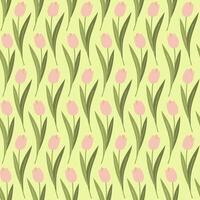 pastel couleurs printemps tulipes sans couture modèle. rose fleurs sur Jaune Contexte. floral illustration. vecteur