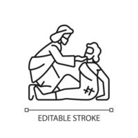 bien samaritain linéaire icône. parabole Raconté par Jésus Christ. samaritain aide voyageur. Humain salut. mince ligne illustration. contour symbole. vecteur contour dessin. modifiable accident vasculaire cérébral