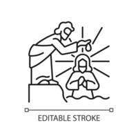 Baptême de Jésus linéaire icône. traditionnel rituel. rivière Jordan. Jésus Christ et John le baptiste. biblique scène. mince ligne illustration. contour symbole. vecteur contour dessin. modifiable accident vasculaire cérébral