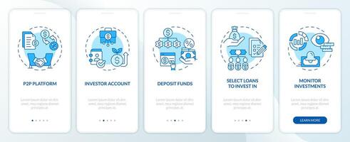 prêt pour investisseurs bleu l'intégration mobile app filtrer. p2p Plate-forme procédure pas à pas 5 pas modifiable graphique instructions avec linéaire concepts. interface utilisateur, ux, gui modèle vecteur