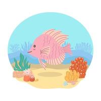 rose poisson, une mer animal, contre le toile de fond de une mer ou océan paysage. vecteur illustration