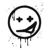 souriant visage emoji personnage. vaporisateur peint graffiti sourire visage dans noir plus de blanche. isolé sur blanc Contexte. vecteur illustration