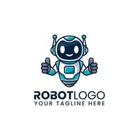 mignonne amical robot mascotte avec les pouces en haut pose. minimaliste logo modèle conception. vecteur