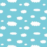 mignonne dessin animé blanc des nuages sur lumière bleu Contexte. griffonnage sans couture modèle vecteur. minimal fond d'écran. conception pour tissu, textile, enfant vêtements, chemise, jupe, robe, drap de lit, pyjamas, nuit costume. vecteur