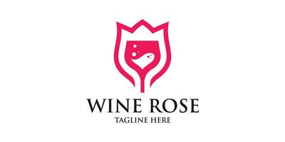 du vin et Rose logo conception, logo conception modèle, symbole, Créatif idée. vecteur