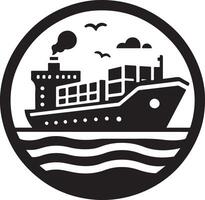 minimal international livraison pétrolier navire en dessous de rond forme logo vecteur icône
