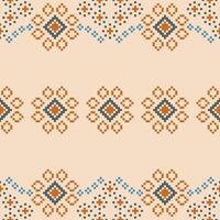 traditionnel ethnique motifs ikat géométrique en tissu modèle traverser point.ikat broderie ethnique Oriental pixel marron crème Contexte. abstrait, vecteur, illustration. texture, écharpe, décoration, papier peint. vecteur