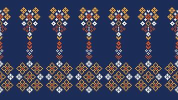 traditionnel ethnique motifs ikat géométrique en tissu modèle traverser point.ikat broderie ethnique Oriental pixel marine bleu Contexte. abstrait, vecteur, illustration. texture, écharpe, décoration, papier peint. vecteur