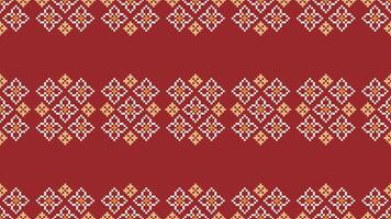 traditionnel ethnique motifs ikat géométrique en tissu modèle traverser point.ikat broderie ethnique Oriental pixel rouge Contexte. abstrait, vecteur, illustration. texture, Noël, décoration, papier peint. vecteur