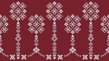 traditionnel ethnique motifs ikat géométrique en tissu modèle traverser point.ikat broderie ethnique Oriental pixel rouge Contexte. abstrait, vecteur, illustration. texture, Noël, décoration, papier peint. vecteur