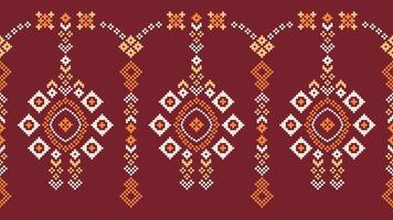 traditionnel ethnique motifs ikat géométrique en tissu modèle traverser point.ikat broderie ethnique Oriental pixel rouge Contexte. abstrait, vecteur, illustration. texture, Noël, décoration, papier peint. vecteur