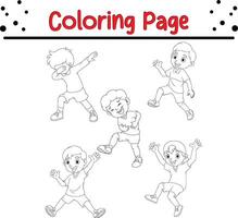 mignonne content les enfants coloration livre page. noir et blanc vecteur