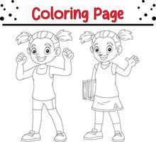 mignonne content les enfants coloration livre page. noir et blanc vecteur