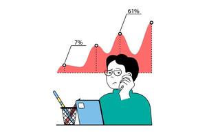 crise la gestion concept avec gens scène dans plat la toile conception. homme travail avec Les données graphique et avoir financier défi à entreprise. vecteur illustration pour social médias bannière, commercialisation matériel.