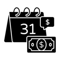 icône d'argent avec calendrier, conception solide du jour de paiement vecteur