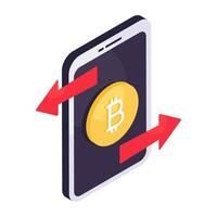 Créatif conception icône de mobile bitcoin transfert vecteur