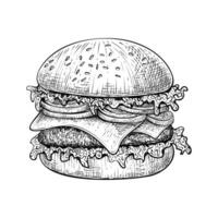 main tiré Burger illustration isolé sur blanc Contexte vecteur