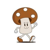 champignon rétro mascotte. marrant dessin animé personnage de champignon. vecteur