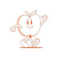 Pomme rétro mascotte. marrant dessin animé personnage de Pomme. vecteur