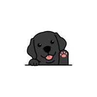 mignonne noir Labrador retriever chiot agitant patte dessin animé, vecteur illustration