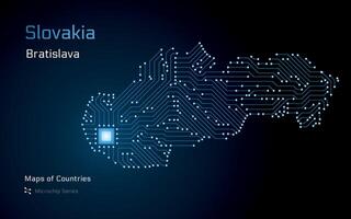 slovaquie, carte avec une Capitale de Bratislava montré dans une puce électronique modèle. gouvernement électronique. monde des pays vecteur Plans. puce électronique séries