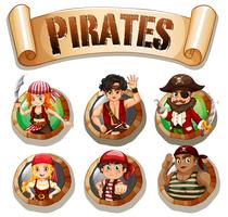 Pirates sur des badges ronds vecteur