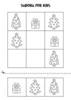 jeu de sudoku pour les enfants avec des images de Noël. noir et blanc.